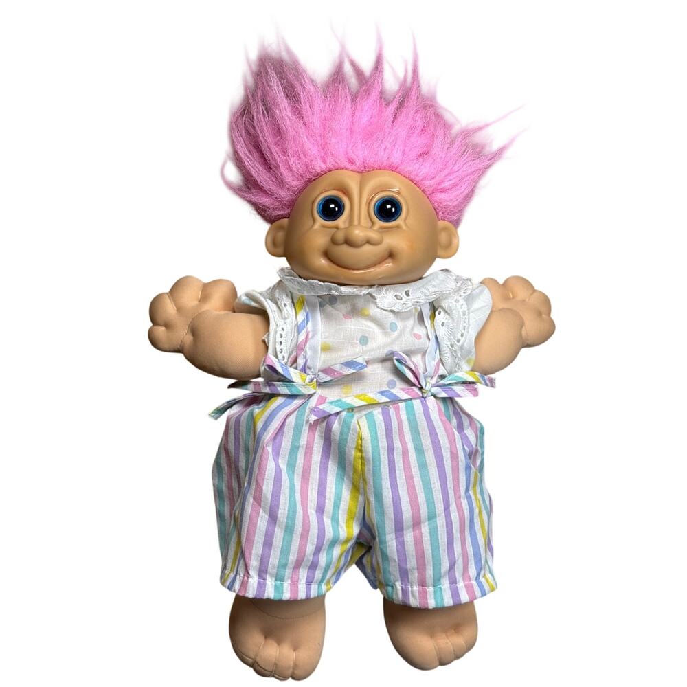 Vintage Russ Berrie TROLL KIDZ DOLL 12” Pink Hair original trolls plush body